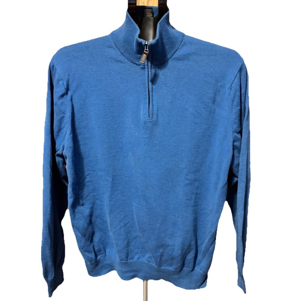 Jos‎ A Bank Mens Signature 1/4 Zip Pullover  Pima Cotton Sweater Blue Cozycore
